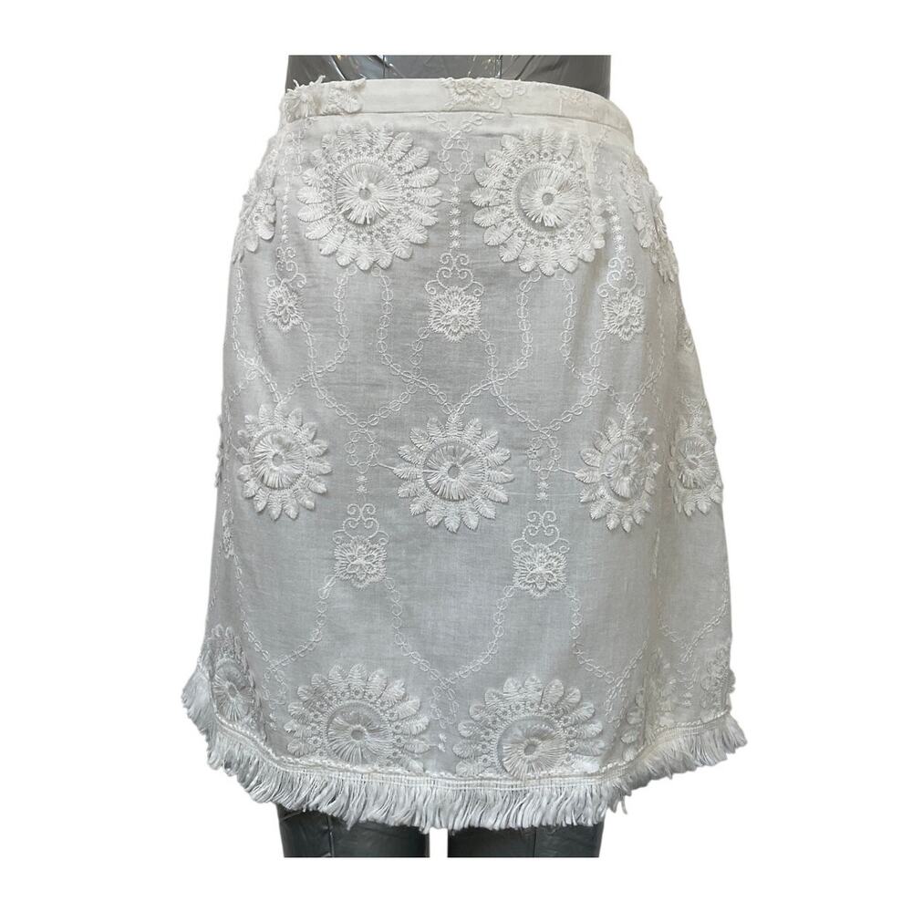 Walter Baker Women's Embroidered Frayed Hem Mini Skirt White Size 12